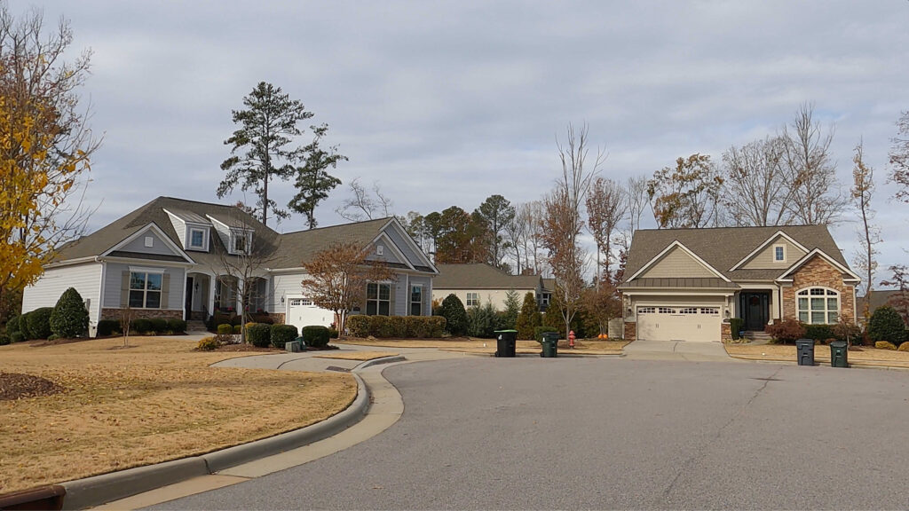 There are around 250 homes in Regency at White Oak Creek in Apex NC, a 55+ community.