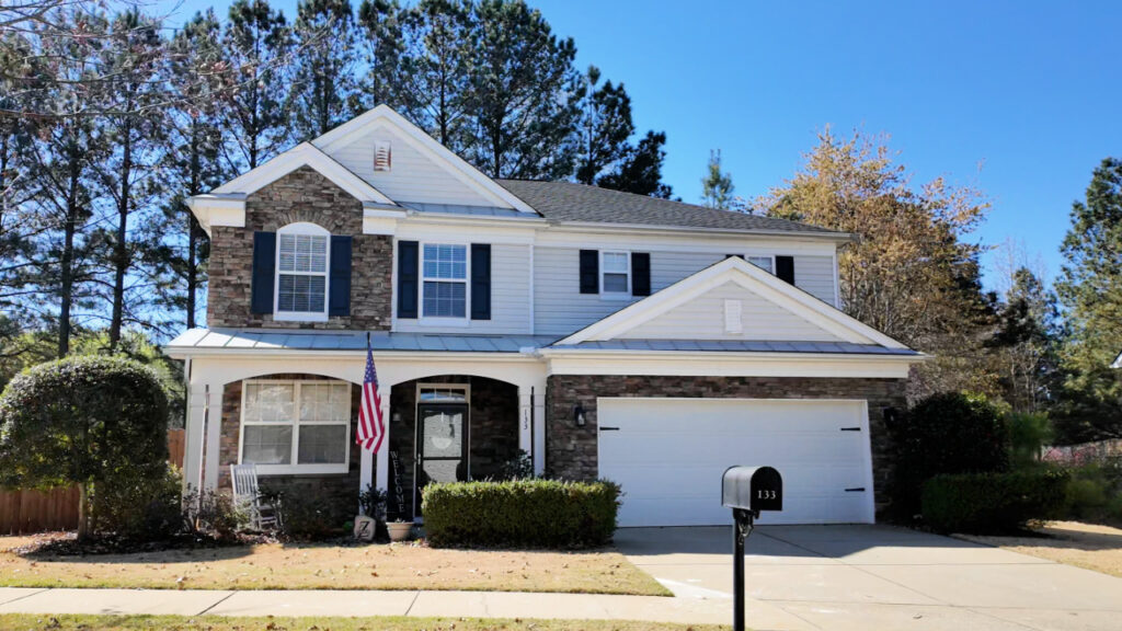 American flag on home in Windcrest, Holly Springs NC