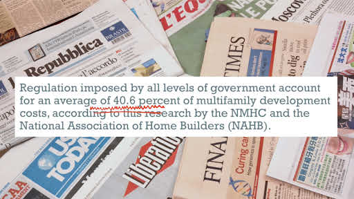 Regulations account for 40% of the cost of multi-family construction.