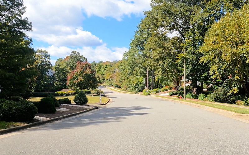 Wide neighborhood street in Picardy Pointe, Cary NC