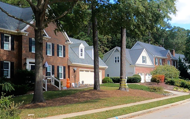 Typical 1990's Cary upscale neighborhood homes in Picardy Pointe, Cary, NC