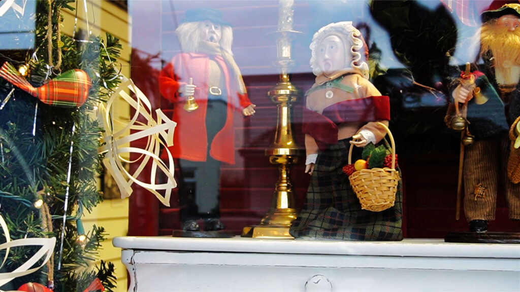 Christmas decorations in a shop window in Beaufort NC